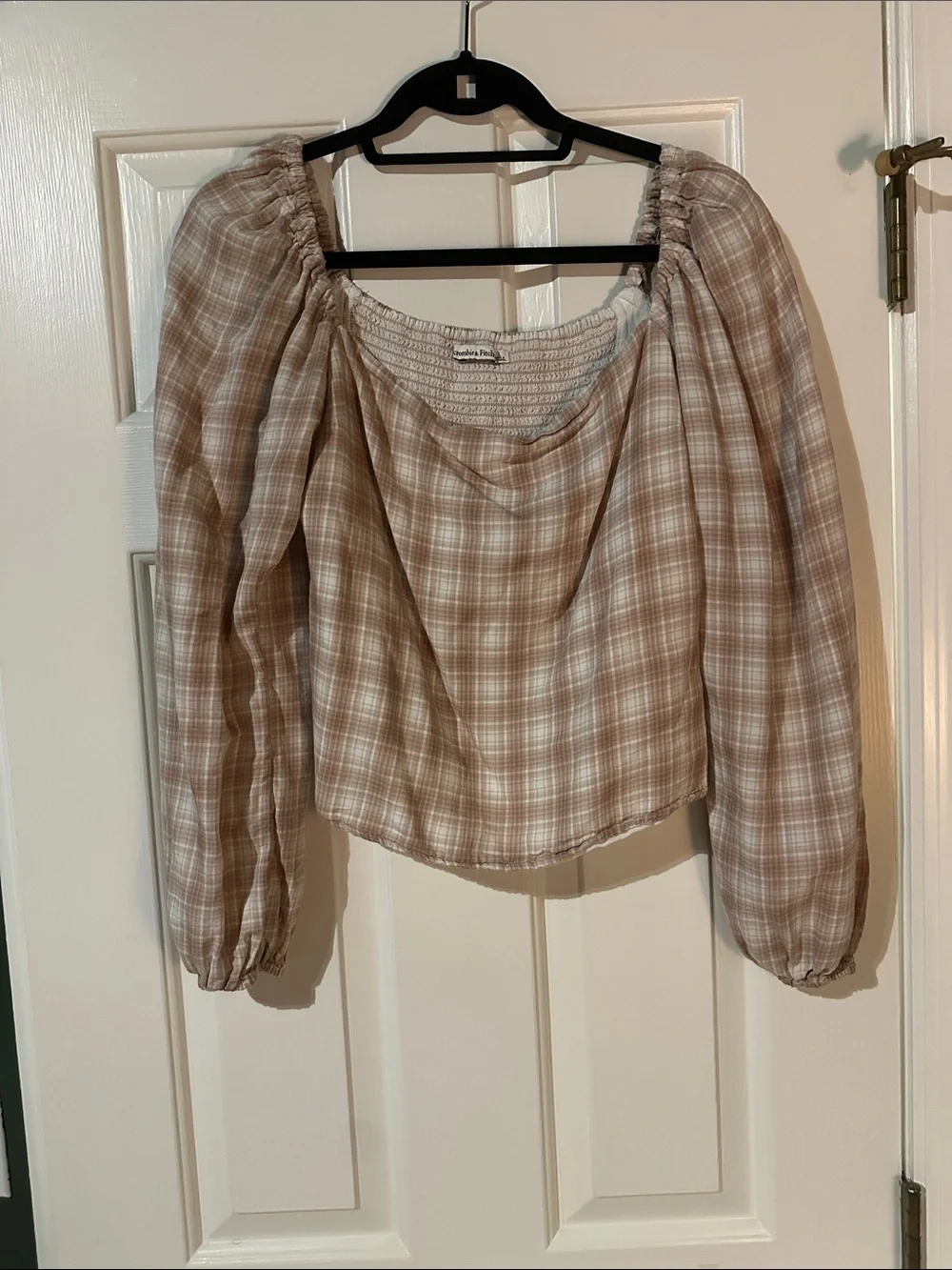 Abercrombie Plaid Peasant Blouse - Beige